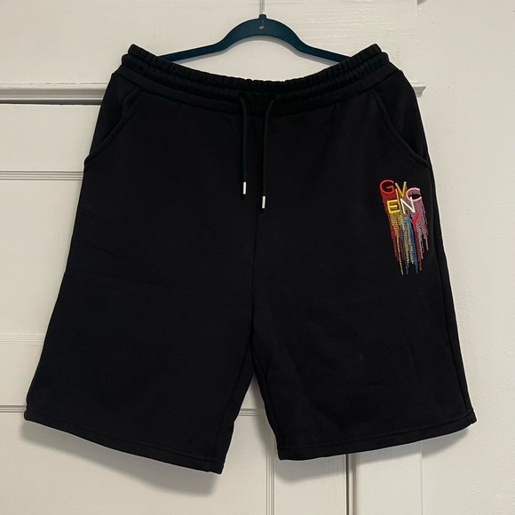New Men’s Large Givenchy Drawstring Shorts Colorful Logo-Patch Embroidered Black - Picture 1 of 11